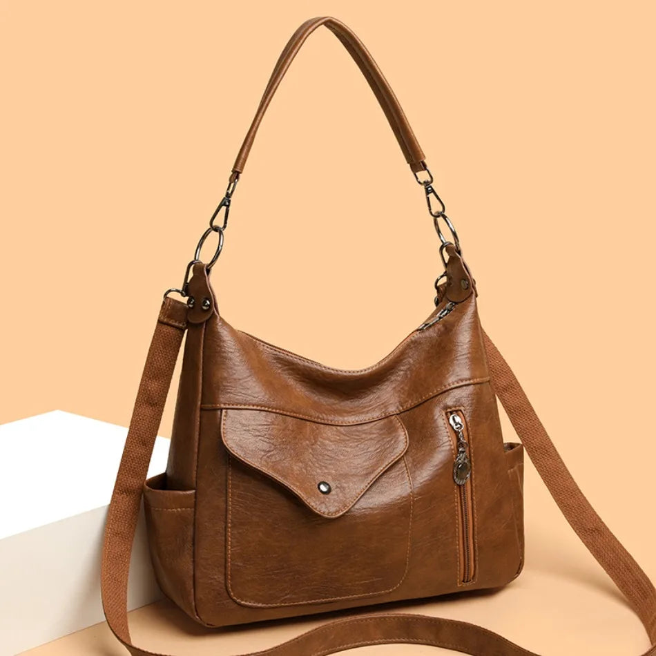 Luxury Large Capacity Retro Pu Leather Tote Designer Shoulder Crossbody Bag Mssza
