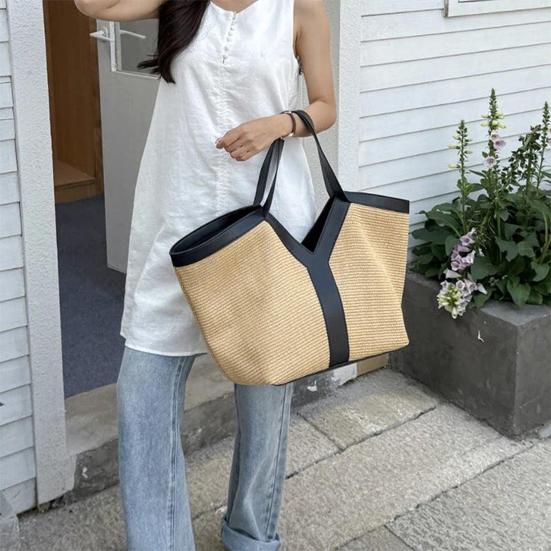 Luxury Large-capacity Genuine Leather Tote Crocodile Pattern Shoulder Bag Mssza