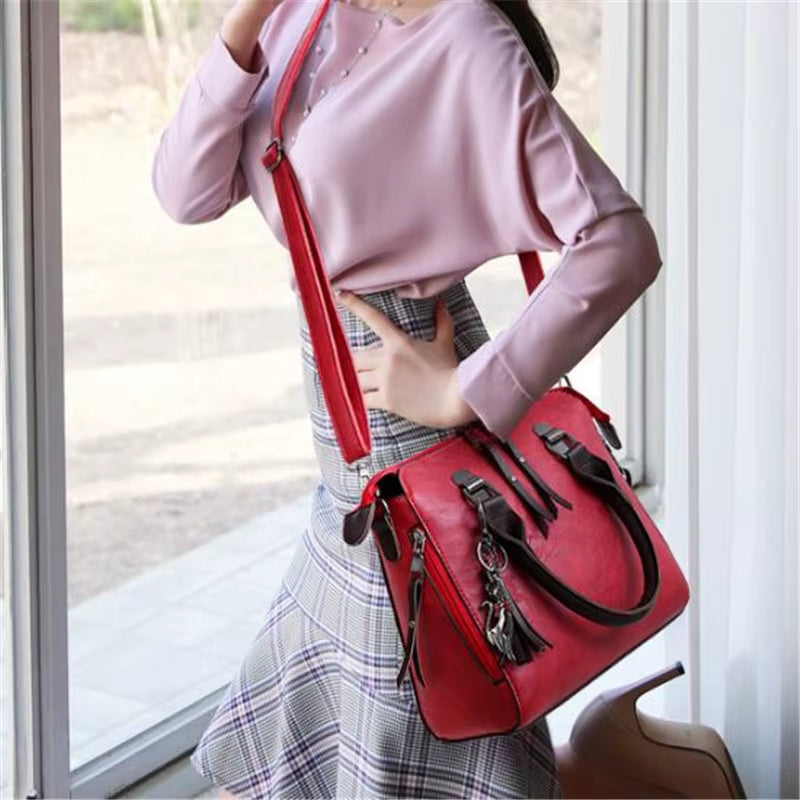 Luxury Leather Designer Top-Handle Shoulder Tassel 4pcs Bag set Mssza