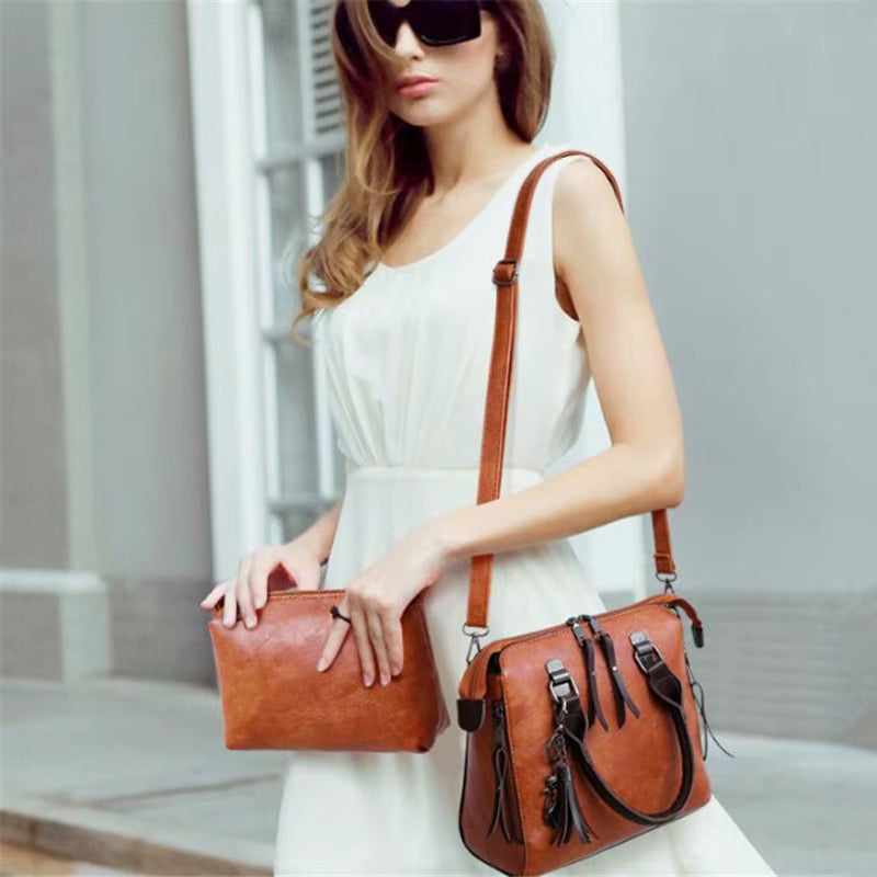 Luxury Leather Designer Top-Handle Shoulder Tassel 4pcs Bag set Mssza