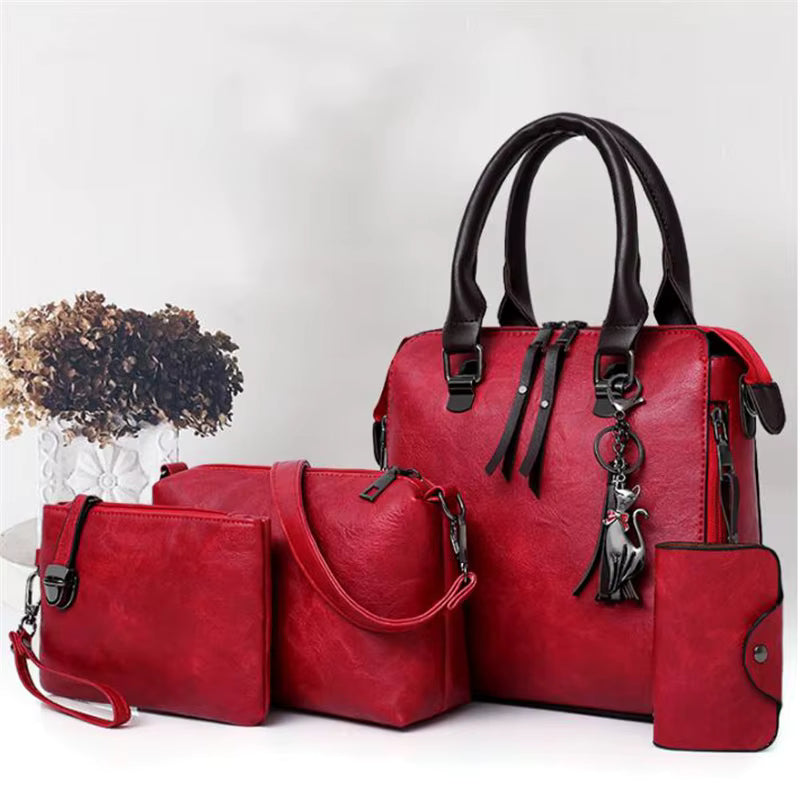 Luxury Leather Designer Top-Handle Shoulder Tassel 4pcs Bag set Mssza