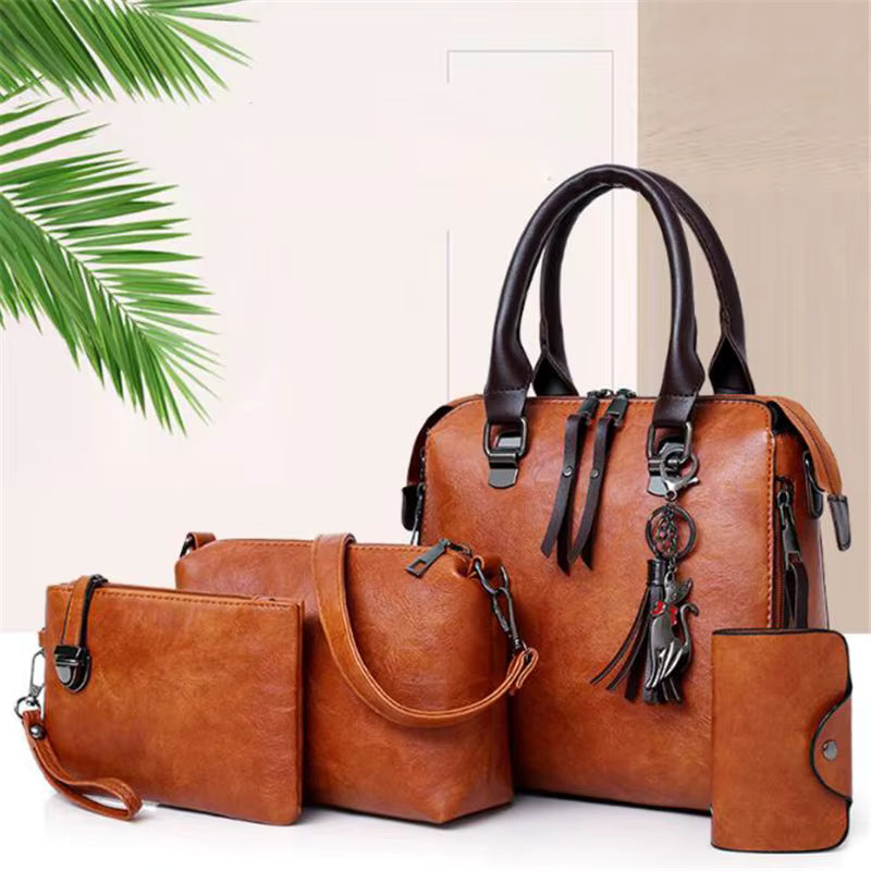 Luxury Leather Designer Top-Handle Shoulder Tassel 4pcs Bag set Mssza