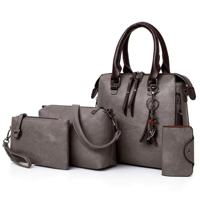 Luxury Leather Designer Top-Handle Shoulder Tassel 4pcs Bag set Mssza