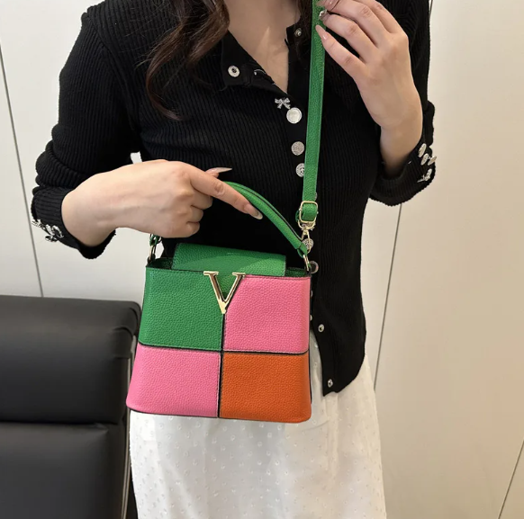 Luxury Light Contrast Color High-end Bucket Simple Stitching Commuter Shoulder Messenger Handbag Mssza