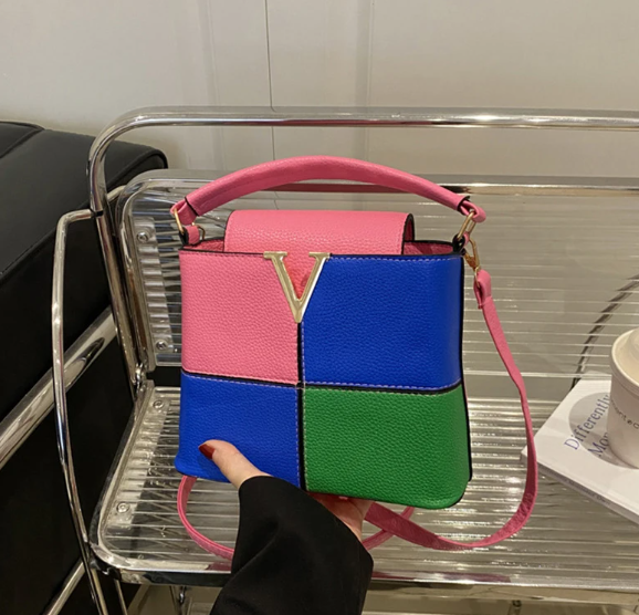 Luxury Light Contrast Color High-end Bucket Simple Stitching Commuter Shoulder Messenger Handbag Mssza