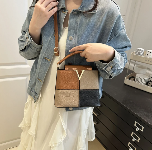 Luxury Light Contrast Color High-end Bucket Simple Stitching Commuter Shoulder Messenger Handbag Mssza