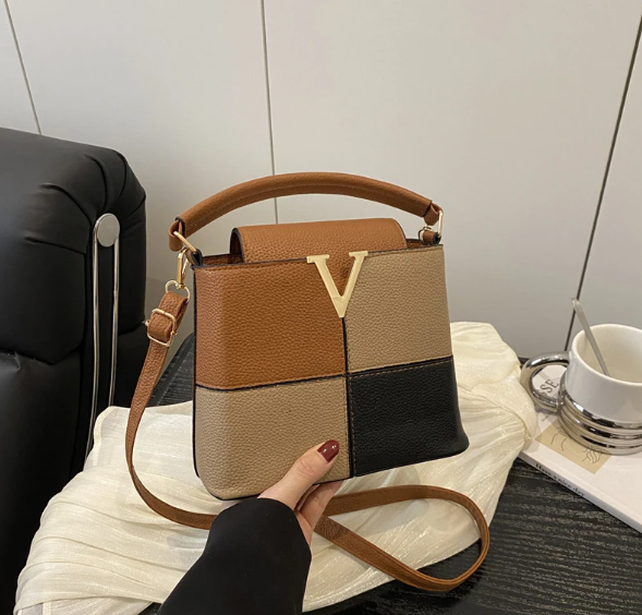 Luxury Light Contrast Color High-end Bucket Simple Stitching Commuter Shoulder Messenger Handbag Mssza