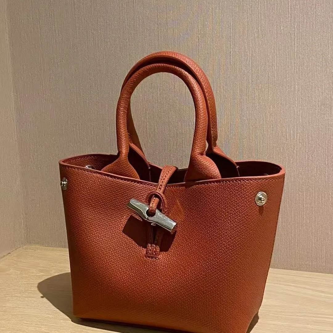 Luxury Light Leather High-quality Bamboo Mini Phone Water Bucket Crossbody Bag Mssza