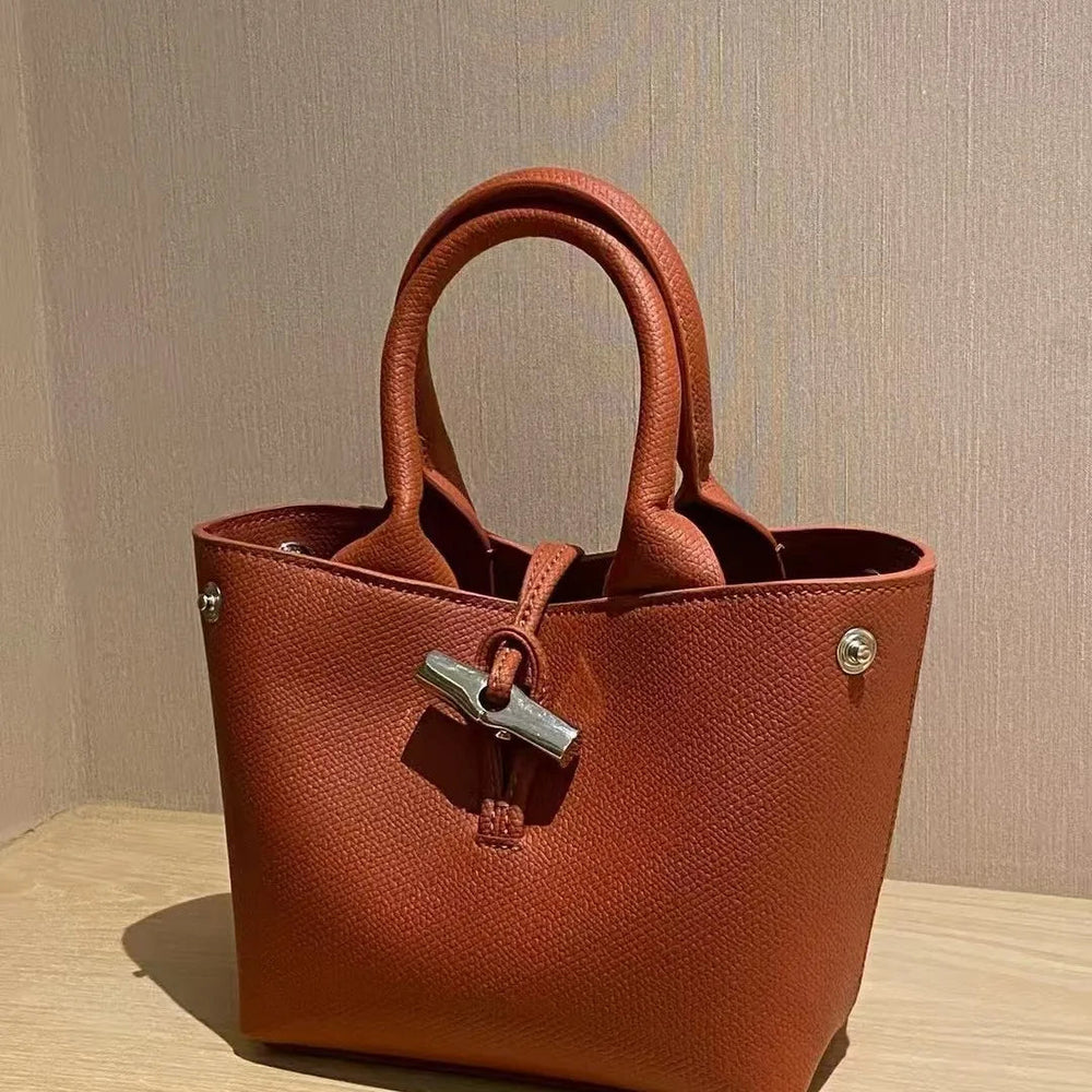 Luxury Light Leather High-quality Bamboo Mini Phone Water Bucket Crossbody Bag Mssza