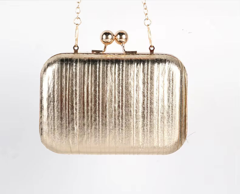 Luxury Metal Color Gold Pleated Sequins Evening Bling Clutch Mssza