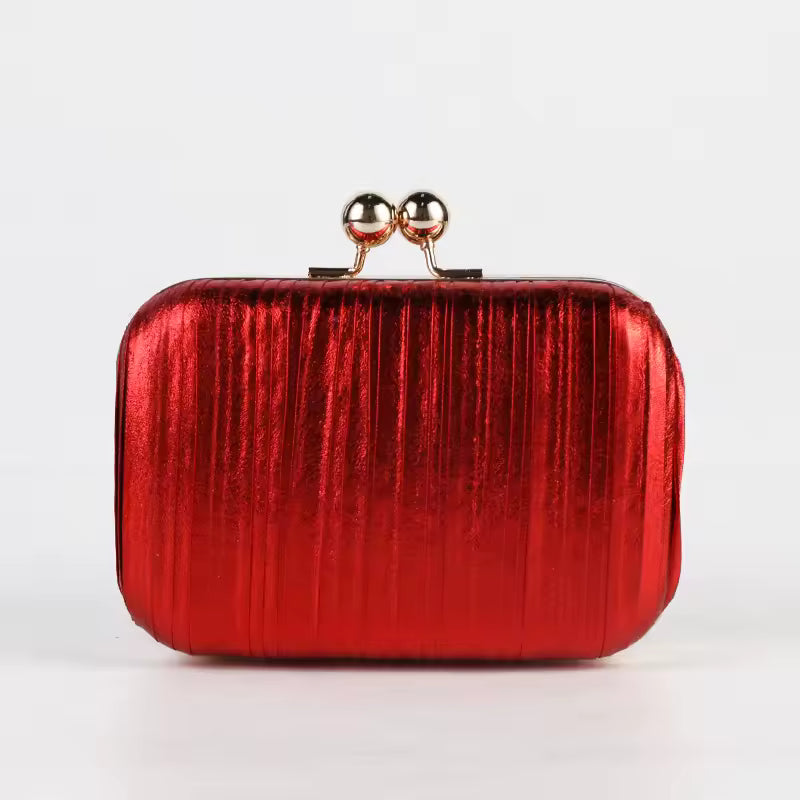 Luxury Metal Color Gold Pleated Sequins Evening Bling Clutch Mssza