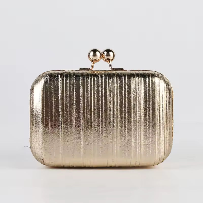 Luxury Metal Color Gold Pleated Sequins Evening Bling Clutch Mssza