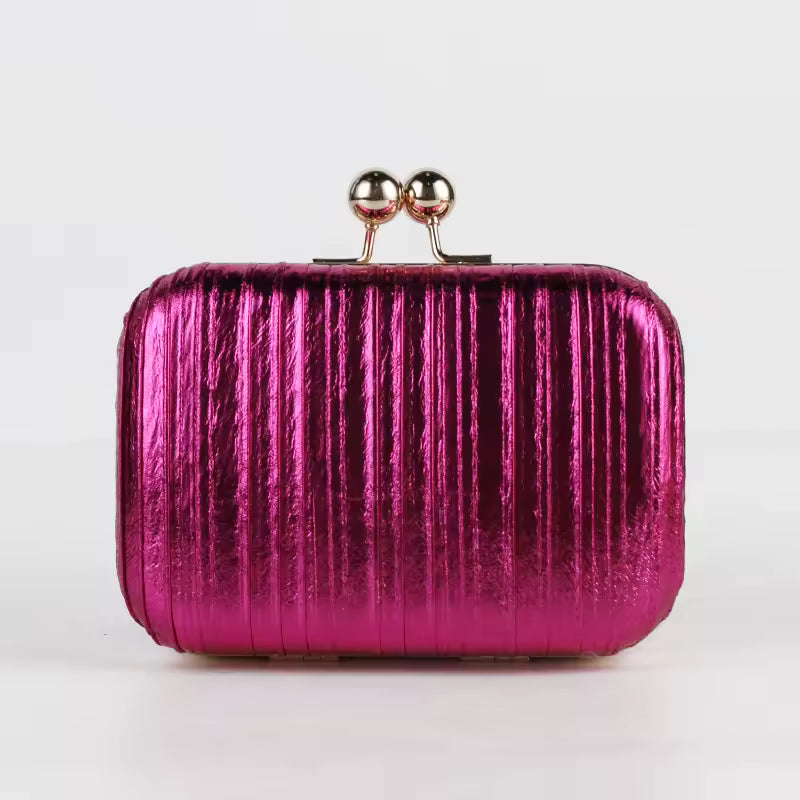 Luxury Metal Color Gold Pleated Sequins Evening Bling Clutch Mssza