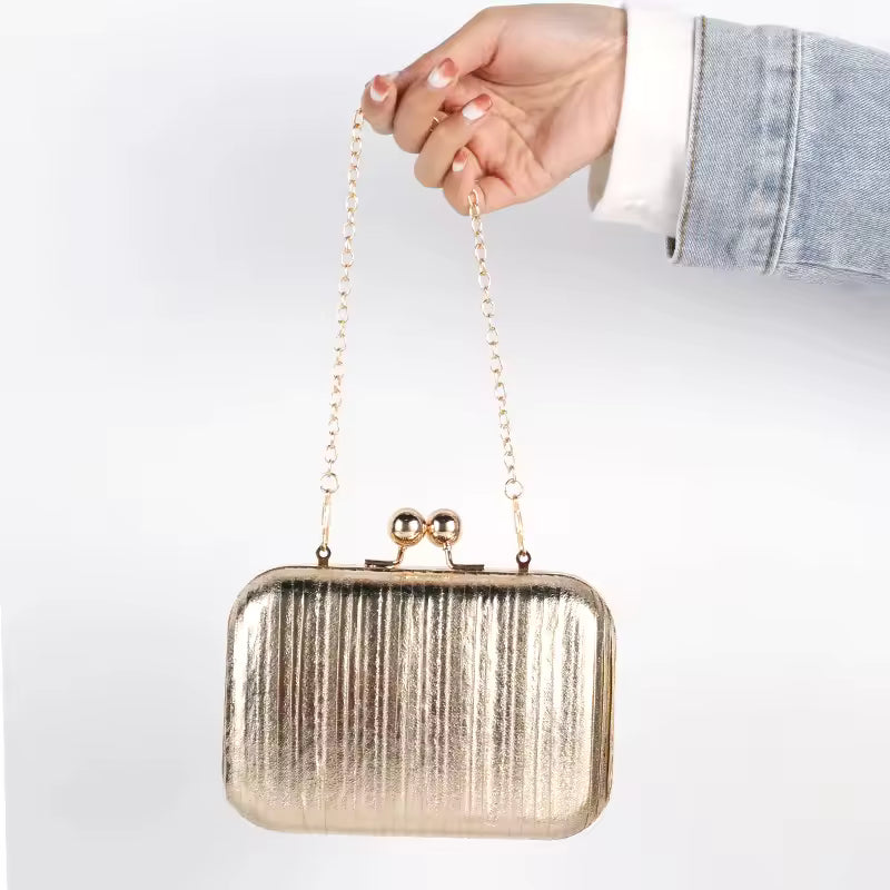 Luxury Metal Color Gold Pleated Sequins Evening Bling Clutch Mssza