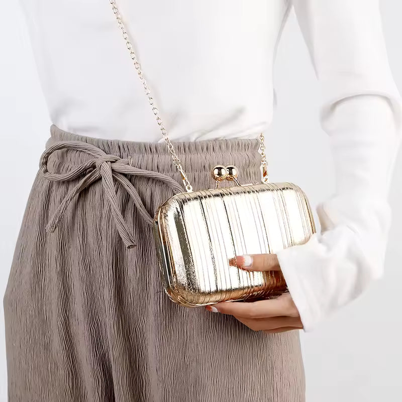 Luxury Metal Color Gold Pleated Sequins Evening Bling Clutch Mssza