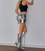 Luxury Metal Sequins Stars Metallic Chain Design Rave Vocal Mini Skirt Mssza