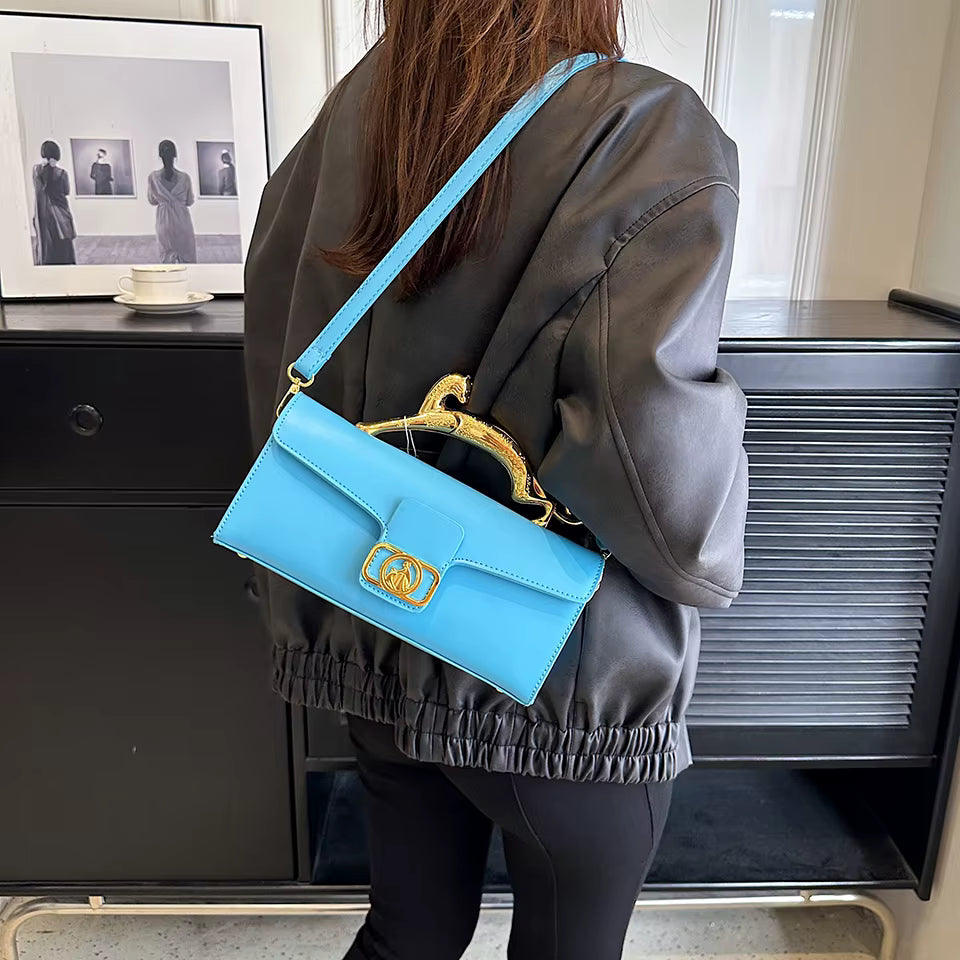 Luxury PU Leather Metal Buckle Zipper Shoulder Bags Mssza
