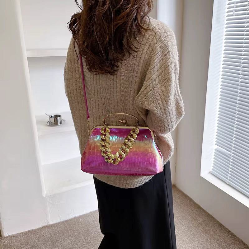 Luxury PU Leather Stone Pattern Shell Clip Party Wedding Designer Clutch Mssza