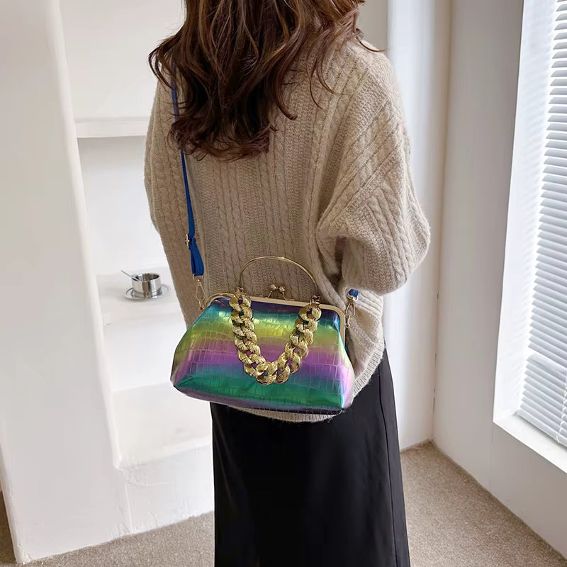 Luxury PU Leather Stone Pattern Shell Clip Party Wedding Designer Clutch Mssza