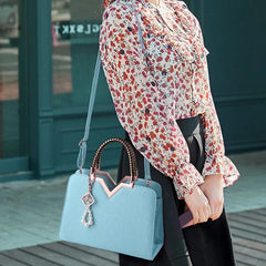 Luxury Patchwork Shoulder Messenger Office Work PU Leather Bag Mssza