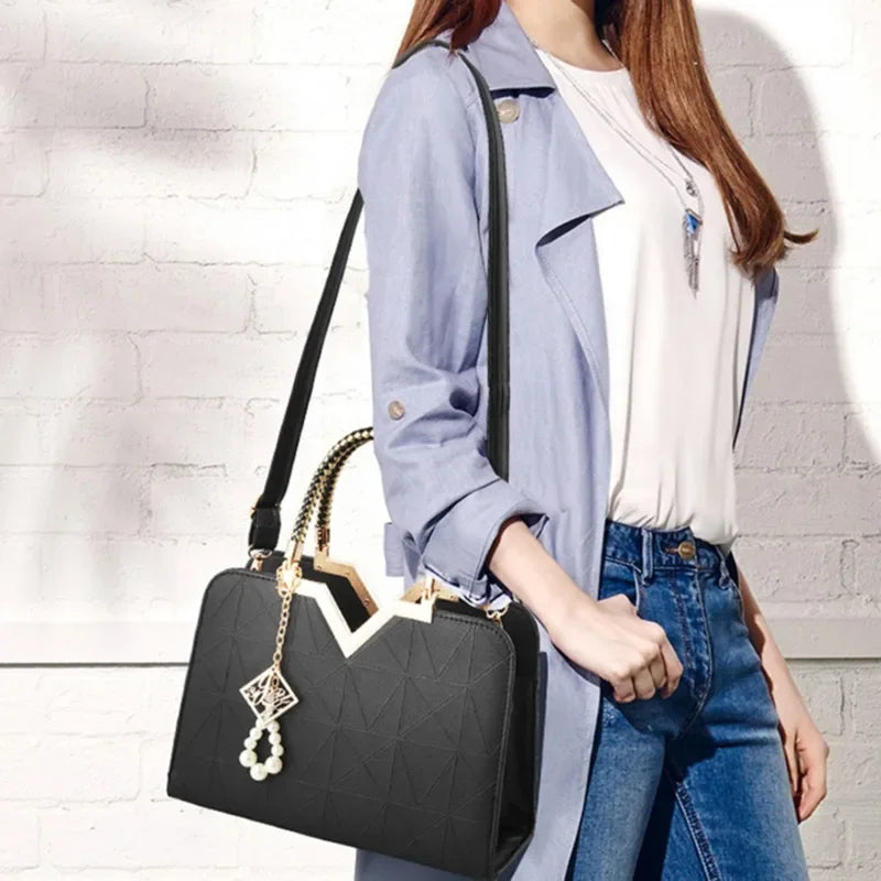 Luxury Patchwork Shoulder Messenger Office Work PU Leather Bag Mssza