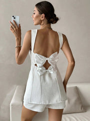 Luxury Pneumatic Diamond Cross-Border Backless Bow Light 2 Pieces Set Shorts Mssza