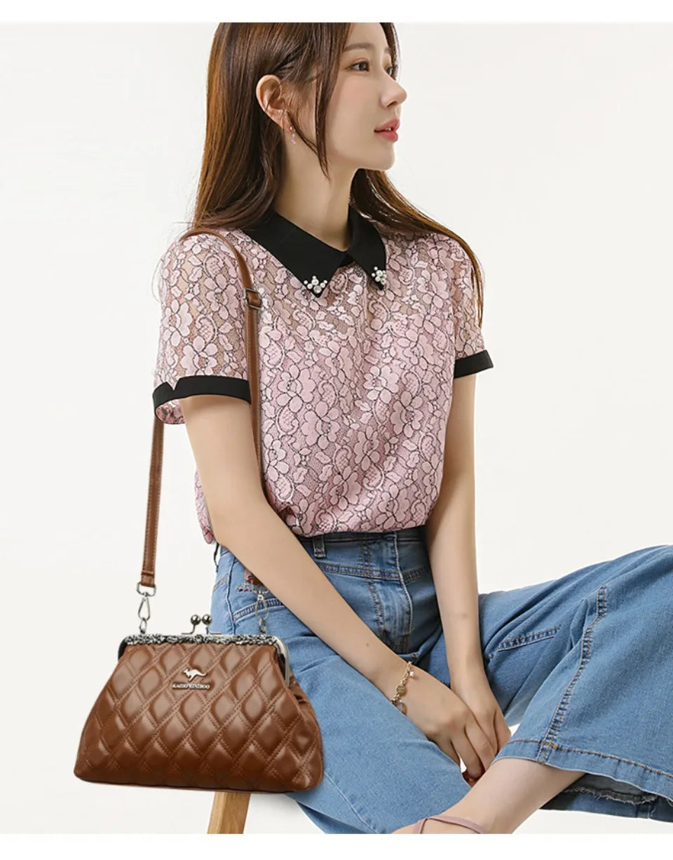 Luxury Quilted Kiss-Lock Crossbody Vintage Style Clutch Shoulder Handbags Mssza