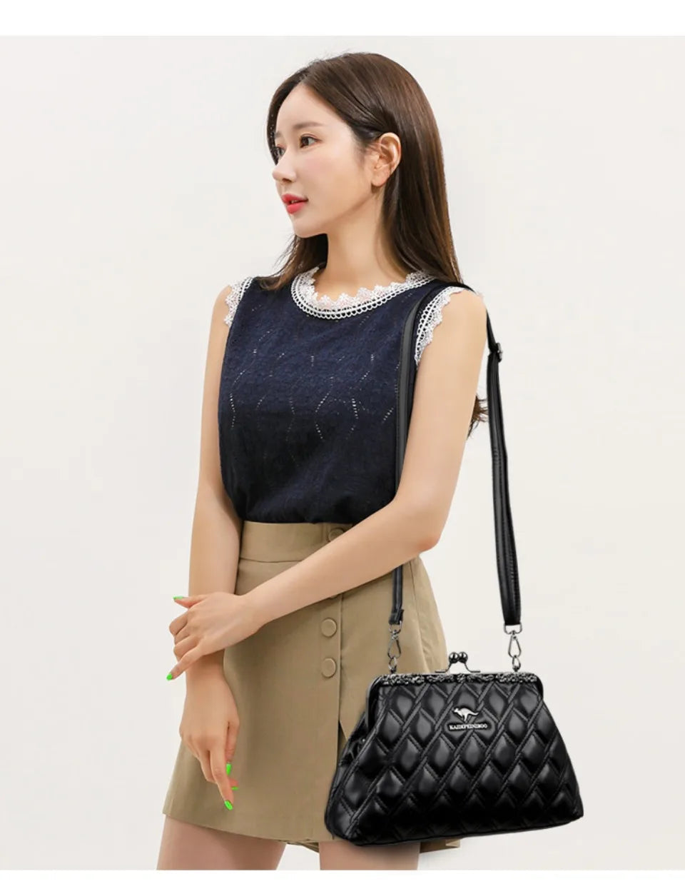 Luxury Quilted Kiss-Lock Crossbody Vintage Style Clutch Shoulder Handbags Mssza