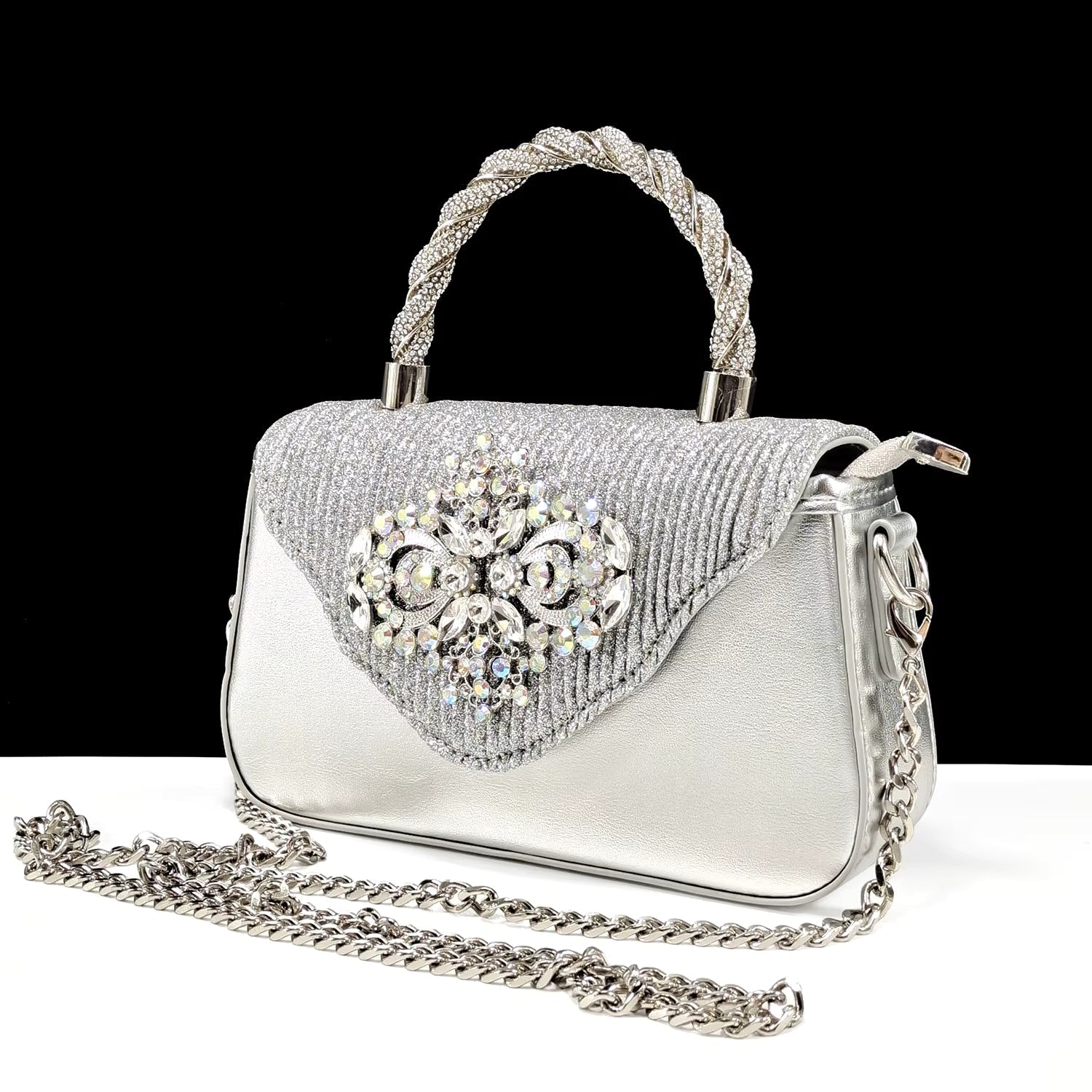 Luxury Rhinestone High Heels for Party Wedding Pointed Toe Shoe Bag Set Mssza
