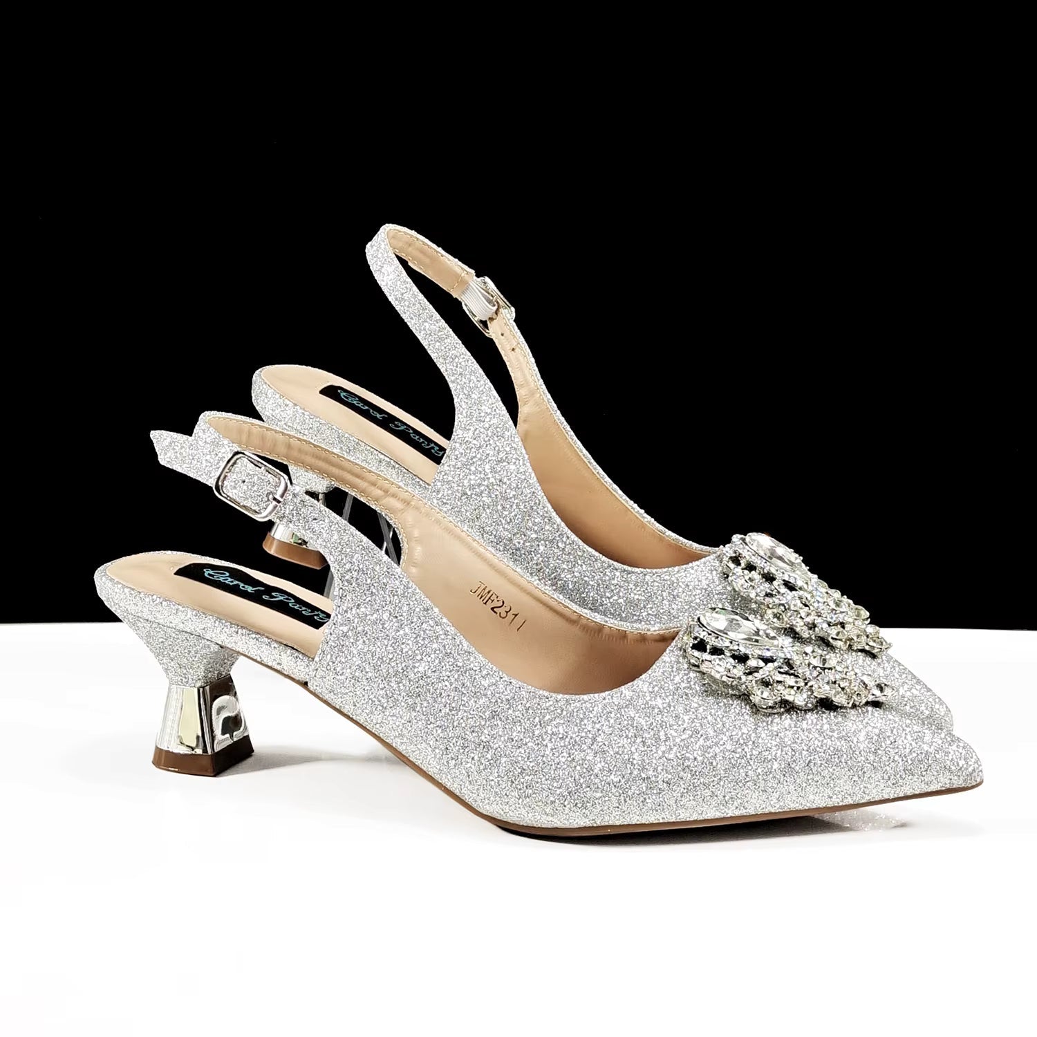 Luxury Rhinestone High Heels for Party Wedding Pointed Toe Shoe Bag Set Mssza
