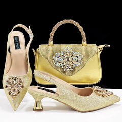 Luxury Rhinestone High Heels for Party Wedding Pointed Toe Shoe Bag Set Mssza