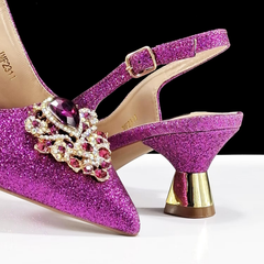 Luxury Rhinestone High Heels for Party Wedding Pointed Toe Shoe Bag Set Mssza