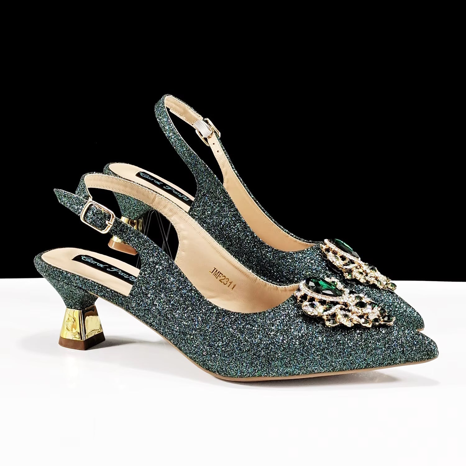Luxury Rhinestone High Heels for Party Wedding Pointed Toe Shoe Bag Set Mssza