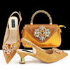 Luxury Rhinestone High Heels for Party Wedding Pointed Toe Shoe Bag Set Mssza