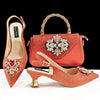 Luxury Rhinestone High Heels for Party Wedding Pointed Toe Shoe Bag Set Mssza