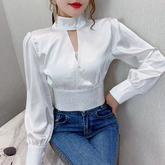 Luxury Rhinestone Patchwork Hollow Zipper Shirts Mssza