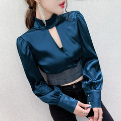 Luxury Rhinestone Patchwork Hollow Zipper Shirts Mssza