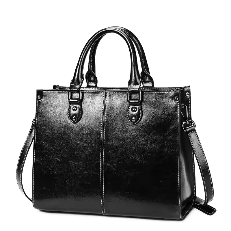 Luxury Rivet Zipper Genuine Leather Cowhide Tote Handbags Mssza