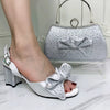 Luxury Round Toe Bowtie Bright Diamond High Heels Shoes And Bags Set Mssza
