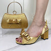 Luxury Round Toe Bowtie Bright Diamond High Heels Shoes And Bags Set Mssza