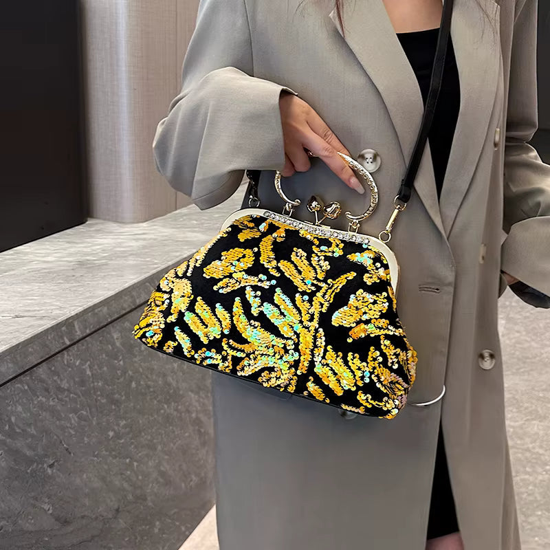 Luxury Embroidery Sequin Flowers Clip Shoulder Shell Evening Bag Mssza