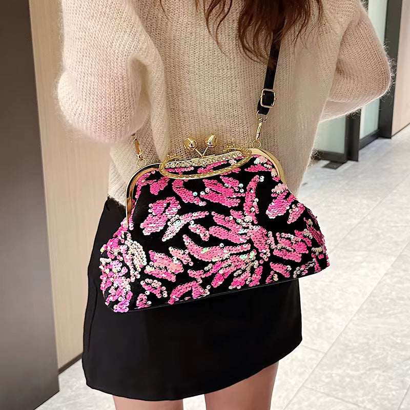Luxury Embroidery Sequin Flowers Clip Shoulder Shell Evening Bag Mssza