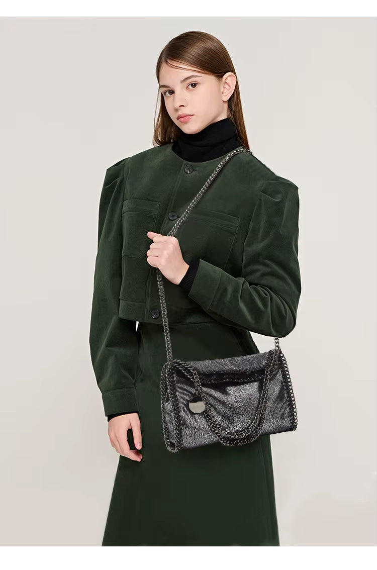 Casual Single Shoulder Metal Cross Chain Square Handbag Mssza