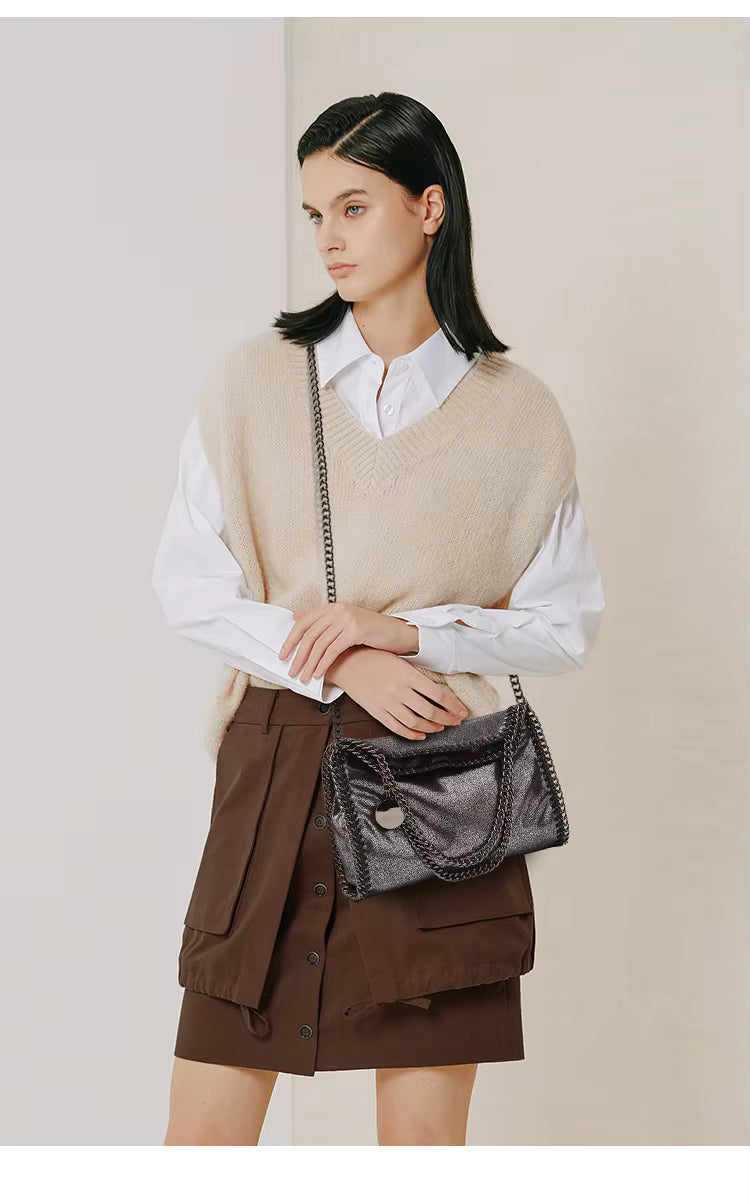 Casual Single Shoulder Metal Cross Chain Square Handbag Mssza