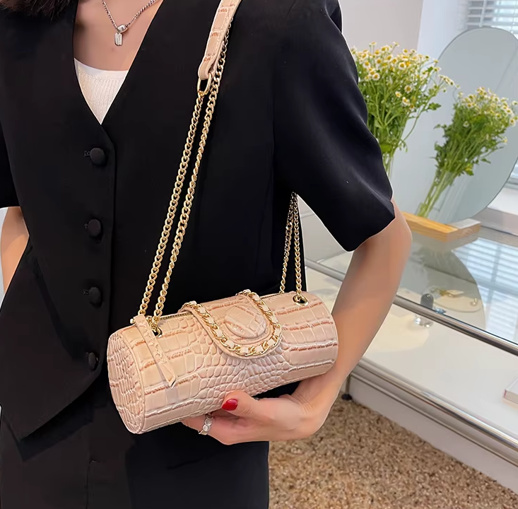 Luxury Small Chain Barrel Shaped PU Leather Bags Mssza