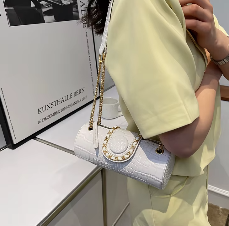 Luxury Small Chain Barrel Shaped PU Leather Bags Mssza