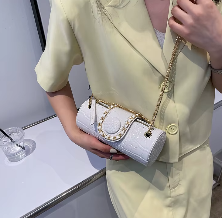Luxury Small Chain Barrel Shaped PU Leather Bags Mssza