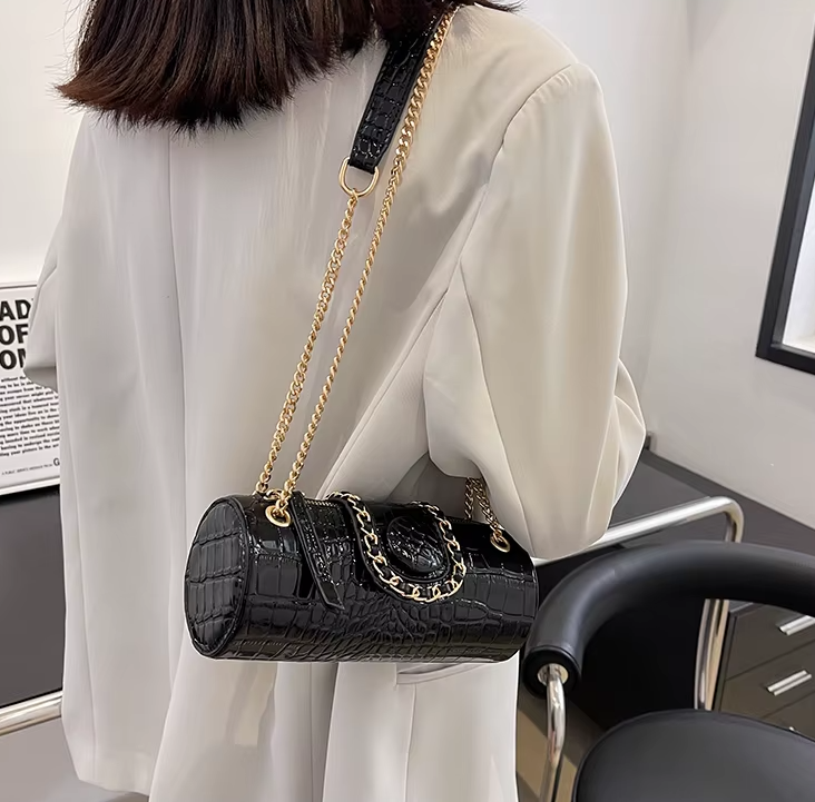 Luxury Small Chain Barrel Shaped PU Leather Bags Mssza