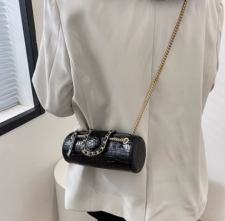 Luxury Small Chain Barrel Shaped PU Leather Bags Mssza