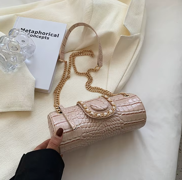 Luxury Small Chain Barrel Shaped PU Leather Bags Mssza